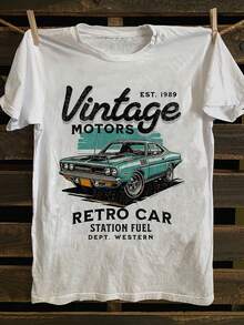 -Men's Vintage 80's Retro Car Graphic T-Shirt - 100% Soft And Breathable Cotton, Short Sleeve With 'EST.1973' And ''WESTERN' Design, Casual Summer Top Machine Washable, Regular Fit For Comfort In All Seasons, -Vintage T-Shirt, Comfortable And Slightly Stretchy, Loose And Comfortable. - A the Picture How - View 1