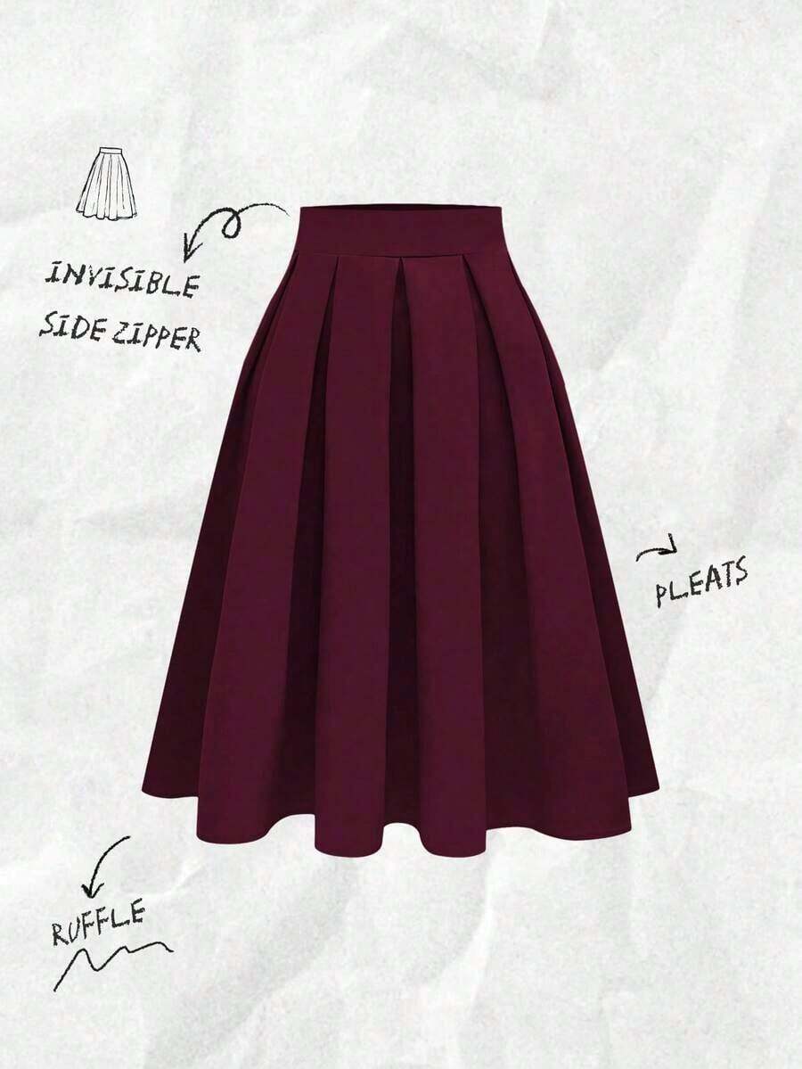 Falda plisada casual para mujer, versátil para primavera y otoño - Rojo violeta - Ver 1