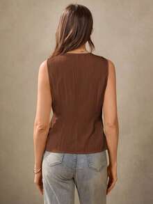 estilo BOHO casual de estilo campestre estadounidense en color crema amarillento, con tirantes delgados, adecuado para maestras, oficina, viajes, con aspecto vintage. Blusa de verano para mujer en color amarillo claro, top de verano para muj - Marrón - Ver 6