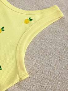 Camiseta de tirantes con cuello redondo, estampado de flores de cerezo y recorte de concha para mujer - Amarillo 3 - Ver 5