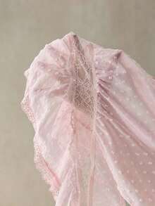 Blusa de mujer con botones, mangas de vuelo y encaje con lunares - Rosa - Ver 6
