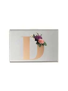 Red Flowers And Gold Letters A-Z Initial Pattern Slim Card Case Minimalist Aluminium Metal Wallet RFID Privacy Protection Credit Card Holder ID Business Card Pouch Portable Card Organizer Thin Metal Purse Multifunctional Card Storage Box For Daily Commute - Multicolor - View 18