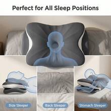 1pc Ergonomic Memory Foam Butterfly Neck Pillow With C-Shape/Dual Height Adjustment, Comes With Transparent Support Cover, Suitable For Side, Back And Stomach Sleeping Positions, Perfect For Light Sleepers And Insomniacs, Travel Pillow, Home Sleep Pillow For Back To School - One Size Fits All - View 1