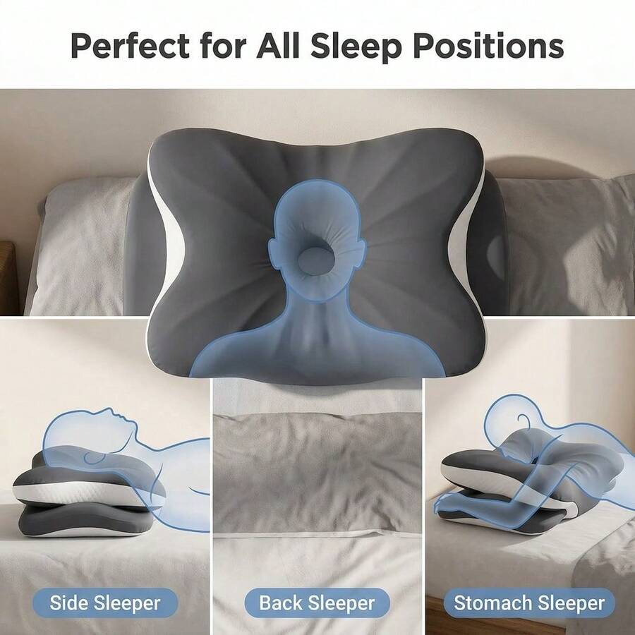 1pc Ergonomic Memory Foam Butterfly Neck Pillow With C-Shape/Dual Height Adjustment, Comes With Transparent Support Cover, Suitable For Side, Back And Stomach Sleeping Positions, Perfect For Light Sleepers And Insomniacs, Travel Pillow, Home Sleep Pillow For Back To School - One Size Fits All - View 1