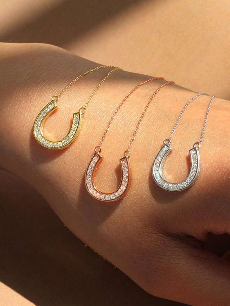 1 Peça Colar Unissex Elegante, Versátil e Casual de Estilo Minimalista e Natural, com Pingente em Formato de U, Zircônia Cúbica Sintética, Adequado para Uso Diário, Banquete, Festa, Presente, Jóia, Casais - colar - Visão 1