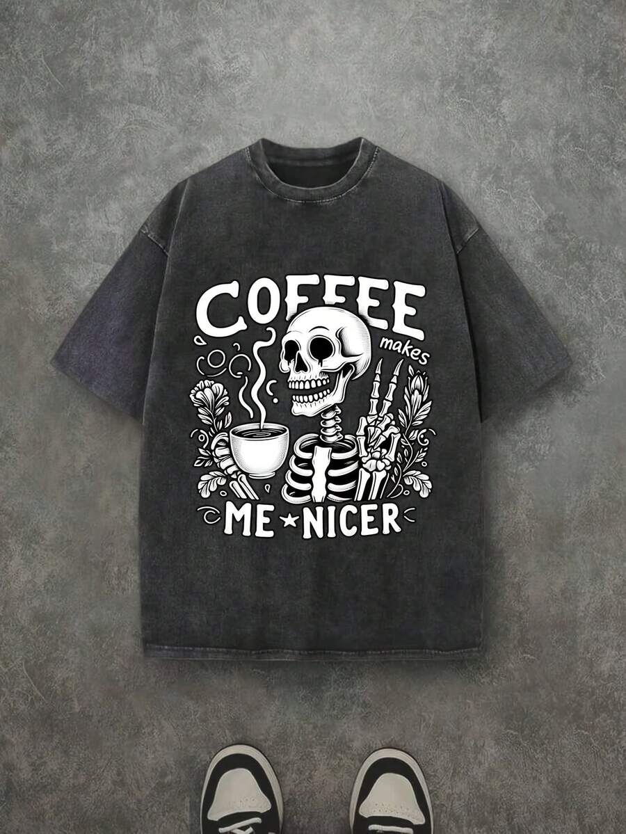 Women's Comfortable And Washed Vintage Casual T-Shirt, Short Sleeve Round Neck T-Shirt, 100% Washed Cotton And Versatile For Men, Suitable For Daily Wear And Outfits, Unisex Style. - 黑色 - 查看 1