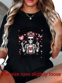 Camiseta de 180g para el Día de San Valentín, Divertida y Romántica – El regalo perfecto para amigos y seres queridos, de corte cómodo y holgado, adecuada para diversas ocasiones, ligera y casual. - Negro - Ver 7