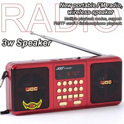 便携式收音机，支持FM/USB/TF卡播放，带音量旋钮，高品质无线扬声器，桌面收音机，3.5mm耳机插孔，适合露营、骑行、聚会、送礼，HiFi音质，配有便携式防丢挂绳