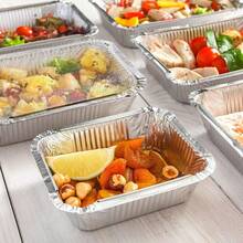 HOT BARGAINS Aluminum Foil Containers With Lids – Large Rectangular Takeaway Foil Trays For Food Storage & Meal Prep - Plateado - Ver 4