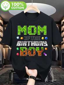 Camiseta negra 100% Mamá del cumpleañero, estampado estilo pixel game para celebración de fiesta de cumpleaños[COD] - Negro - Ver 6