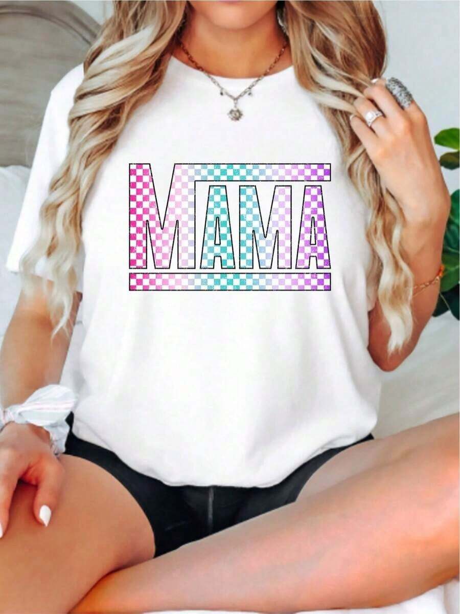 Retro Plaid Shirt For Moms, Perfect As A Mother's Day Gift. Stylish White T-Shirt For New Moms, Available In Sizes S To XXXXL For Casual Wear - 白色 - 查看 1
