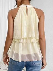 Blusa de gasa con volantes asimétricos y cuello suelto - Albaricoque - Ver 2