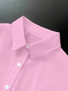 Camisa casual/de trabajo de manga larga, de un solo pecho y de unicolor para mujer de talla grande - Rosa 2 - Ver 8