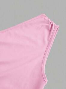 Vestido maxi de cola de pez con hombro asimétrico arrugado de unicolor sin mangas - Rosa - Ver 3