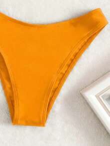 Conjunto de bikini liso, sujetador push up y parte inferior de bikini, traje de baño de 2 piezas - Naranja - Ver 4