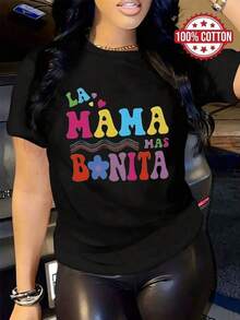 FASHIOGIRL Camiseta divertida La mamáás bonita de algodón, estilo casual, para madres modernas y elegantes. Perfecta para ocasiones informales. Disponible en tallas: S,, L, XL en color negro. Ropa de mujer popular, camiseta de moda. - Negro - Ver 6
