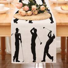 1pc Golf Player Silhouette Pattern Rectangular Table Runner, Black & White Classic Patchwork Design, Energetic Style, Large Size, Home Decor, Suitable For Family Gatherings, Indoor/Outdoor Decoration, Entryway, Coffee Table, Living Room Ambiance, Kitchen Dining, Holiday & Nature Gifts - Black and White - View 7