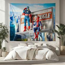 1PCS C Aptain America & Spider-Man Daily Bugle Art Tapestry - Movie Scene Superhero Wall Hanging Decor For Living Room Bedroom Dorm - M Arvel Fan Birthday Party Backdrop Home Office Decoration Gift For Men Boys - Comic Style Wall Blanket Mural - Nhiều màu-a - Xem 1
