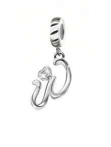 1pc 925 Sterling Silver Popular Letter Pendant, Inlaid Heart-Shaped Cubic Zirconia Letter A-I Pendant, Suitable For Bracelet, Personalized Name Jewelry Gift - Silver - View 15