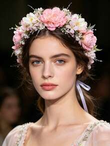 Bohemischer Blumenkranz - Mehrfarbiges Blumen-Haarband mit transparentem Band, geeignet für Bräute, Strandhochzeiten und Brautjungfern - Verschiedenfarbig - Übersicht 3