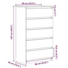 Cómoda blanca Joinmee 60x36x103 cm con 5 cajones, cajonera de madera de ingeniería para dormitorio, salón, recibidor y apartamento - Blanco - Ver 10