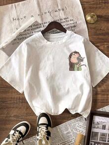 Top a la moda con estampado de dibujos animados de doctor, a rayas y lindo, ideal para el verano y la playa para mujeres, estilo casual. - Blanco 2 - Ver 2