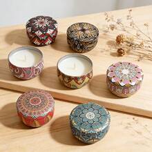 6 piezas Frascos de vela estilo bohemio con tapas estampadas, perfectos para principiantes en la fabricación de velas. Estos recipientes versátiles se pueden utilizar para almacenamiento o fabricación de velas, lo que los convierte en regalos ideales - Patrón bohemio - Ver 7