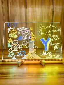 1pc Erasable LED Light Drawing Board, Reusable Memo Board With Stand, USB Powered LED Notebook, With Cleaning Cloth And Colored Pens, Suitable For Bedroom, Office Decoration, Computer Desk Drawing And Decoration, Holiday, Halloween, Christmas, Party And Birthday Gift - Glowing Drawing Board - View 12