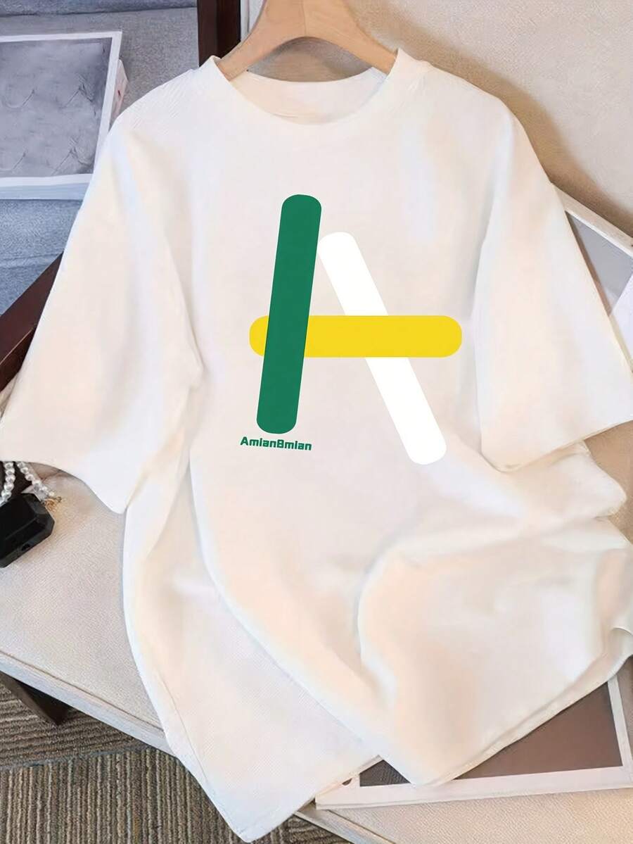Camiseta Pura para Mujer Manga Corta Diseño de Nicho y Estampado 2025 Verano Nuevo Top Holgado de Manga Media y Ajustado para Mujer - Blanco - Ver 1