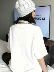 Camiseta Oversize Y2K para Mujer - Ajuste Holgado Casual de Verano - Top de Línea con Cuello Redondo y Mangas Cortas, Ideal para Fiestas de Verano, Conjuntos y Capas - Esencial del Armario Y2K (Lavado a Mano) - Blanco - Ver 3