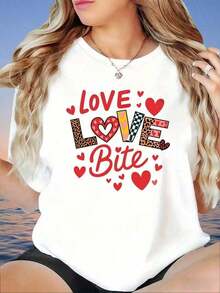 Camiseta de Mujer con Estampado de Corazón y Leopardo, Diseño Casual de Verano con un Lindo Motivo de San Valentín - Estilo Vintage Urbano, Unisex, de Algodón, Manga Corta, Cuello Redondo y Corte Holgado. - Blanco - Ver 1