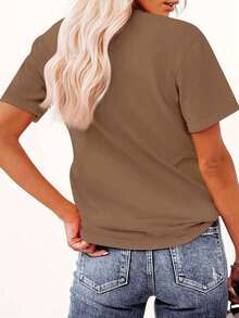 Women's Short Sleeve T-Shirt With Round Neck And Inspirational Text Print - Casual Sporty Style, Soft And Breathable, 95% Polyester 5% Spandex 180g, Stylish And Unique, Full Of Energy, Classic And Comfortable. - 黑色 - 查看 9