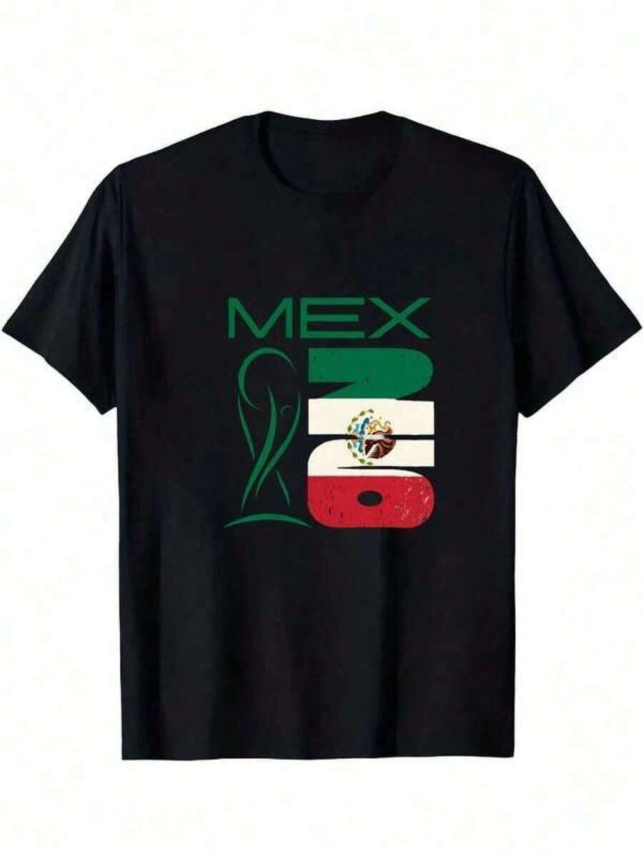 Camiseta con diseño de la bandera mexicana, adecuada para aficionados al fútbol y participantes en eventos de orgullo nacional, tallas de 3 a 13 años. Camiseta negra, nueva camiseta de verano adecuada para bebés y niños (fácil de cuidar-una de las favoritas entre los padres)-ropa infantil alegre. Camisetas para adolescentes de uso diario.Conjuntos de Vacaciones de Verano 2026 - Negro - Ver 1