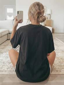 Camiseta de equipo de bebidas para el Cinco de Mayo para mujer - Top de manga corta de colores brillantes, perfecto para fiestas de verano.Esta camiseta festiva es lavable a máquina e ideal para celebraciones mexicanas. - Negro - Ver 2