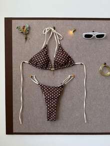 Nuevo Bikini Sexy de Dos Piezas con Tirantes y Bloques de Color a Puntos para Vacaciones de Niñas 2026 - z26082 Negro - Ver 7