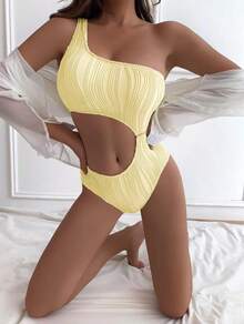 Bañador Sexy para Mujer con Tela Texturizada y Diseño Cut-Out – Estilo Trendy para Playa - Rojo anaranjado - Ver 10