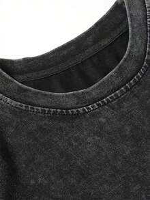 Camiseta casual vintage cómoda y lavada para mujer, camiseta de manga corta con cuello redondo,% algodón lavado y versátil para hombre, adecuada para uso diario y atuendos de, estilo unisex. - Negro - Ver 4