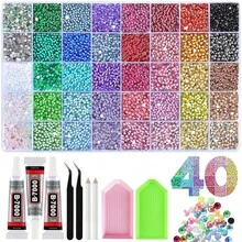15/40 Colors Jelly Silver Base Resin Rhinestone Set With Tweezers And Drill Plate, Shiny Decoration Set, Multi-Color Resin Flat Back Gems, Suitable For Handmade Crafts, Rhinestone Decoration Tool Set, Colorful Set, Craft Supplies, Shiny Decorations, Jewelry Making, Clothing, Cups, Shoes, Fabrics And Other DIY Projects - Multicolor B - View 2