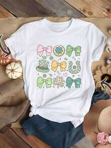 Camiseta de Manga Corta para Mujer Talla Grande - Blusa Blanca con Estampado Floral Minimalista - Top de Cuello Redondo Compatible |   Elástico medio, adecuado para mujeres con curvas, ropa casual diaria para todas las estaciones, camisas cómodas y elegantes de talla grande para mujeres con curvas (lavable a máquina), camiseta fresca de verano, estilo unisex. - Negro - Ver 1