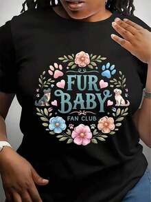 Camiseta del Club de Fans de Mascotas de Peluche, Camiseta para Mamá de Perro, Camiseta de Flores, Camiseta de Patas, Regalo Perfecto para Cumpleaños, Camiseta, Ropa Casual de Manga Corta con Cuello Redondo para Mujer, Camiseta Perfecta para Uso Diario al Aire Libre - Negro - Ver 6