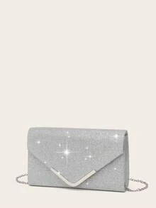 LETODE Sparkling Elegant Envelope Clutch Bag For Women, Evening Bridal Wedding Handbag With Detachable Metal Chain, Suitable For Party, Wedding, Multi-Functional Clutch, Cocktail Party, Wedding Banquet, New Style Wallet - Silver - View 5