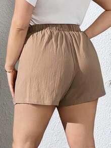 Pantalones Cortos Khaki De Textura De Talla Grande Para Mujer Para Primavera/verano - Caqui - Ver 2