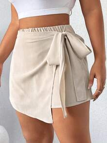 Falda-short casual con bajo asimétrico y lazo lateral para mujer de talla grande - Albaricoque - Ver 3