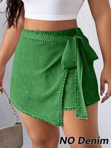 Falda-short casual con bajo asimétrico y lazo lateral para mujer de talla grande - Verde 2 - Ver 7