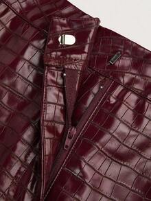 Minifalda ajustada de cintura baja, falda de cuero, vestido de otoño, burdeos, vestido de fiesta, conjunto de actuación para mujer, vestido de estilo francés - Burdeos - Ver 5
