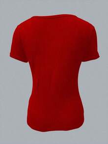 de manga corta y ajuste slim para mujer, de unicolor con media tapeta abotonada para el verano - Rojo - Ver 2