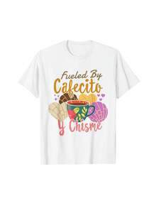 Camiseta hispana mexicana latina con café Cafecito Y Chisme, estilo igual para hombres y mujeres, camiseta de manga corta de verano 2025, 100% algodón 220G, ropa de herencia diaria, camiseta cultural casual, camiseta gráfica unisex, camiseta con eslogan mexicano, camiseta estilo vintage, gráfico de texto mexicano, ropa estampada a pantalla, tela duradera de verano, comunidad latina, ropa unisex para adultos, ropa casual de verano - Blanco - Ver 1