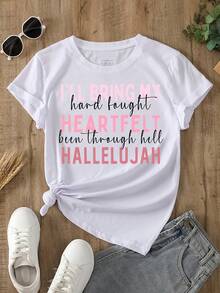 Plus Size Women's T-Shirt, Round Neck, Soft And Comfortable For Everyday Wear, Religious Gatherings, Casual Top With A Sincere Design, Durable T-Shirt For Girls, Plus Size Clothing. NG4P - 白色 - 查看 1