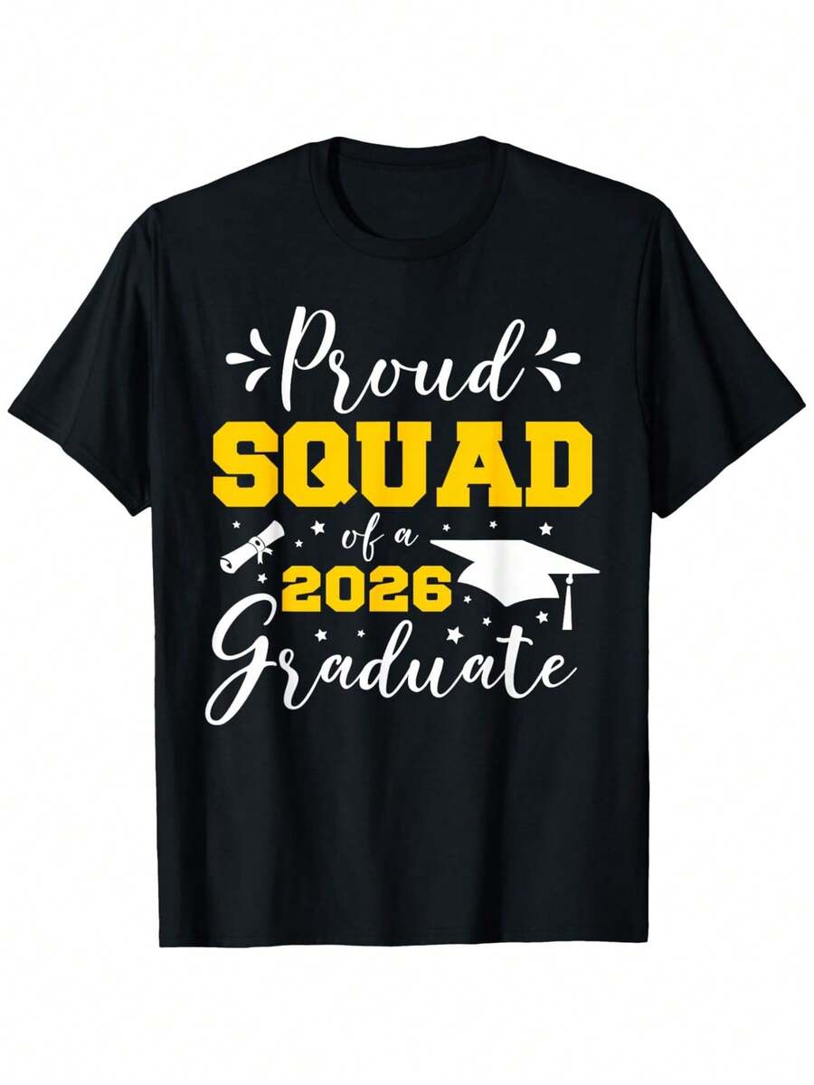 Exclusive Commemorative T-Shirt For The 2026 Graduates, Casual Cotton T-Shirt With Round Neck And Short Sleeves, Custom Outdoor Design, Ideal For Family Gatherings And Christmas Parties, A Great Gift For Friends. - 黑色 - 查看 1