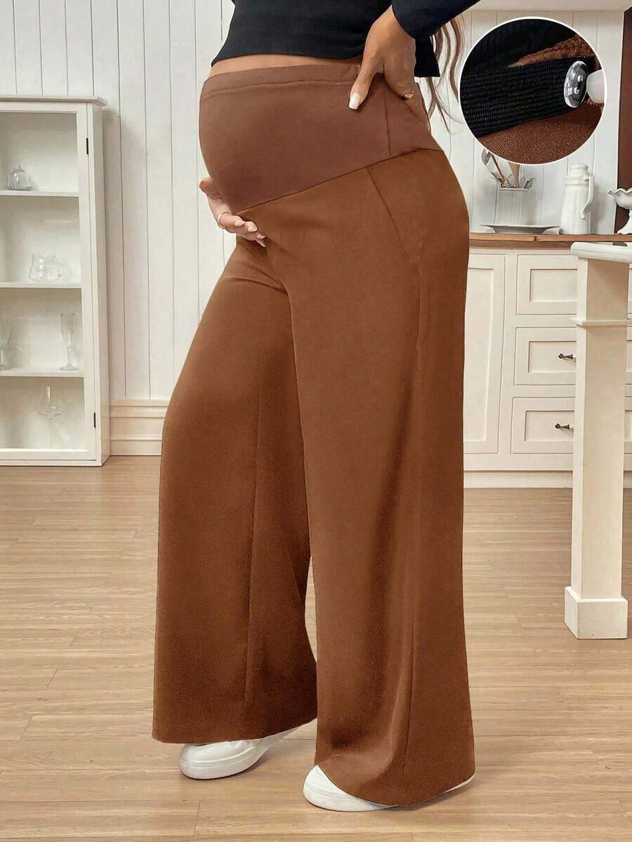 Pantalones casuales de unicolor con bolsillo para mujeres embarazadas, para uso diario - Óxido marrón - Ver 1